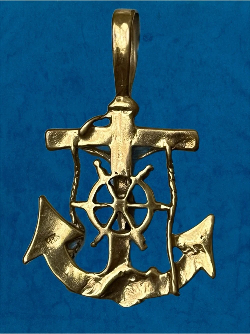 Solid 14K Gold Mariner Anchor Cross Crucifix Pendant